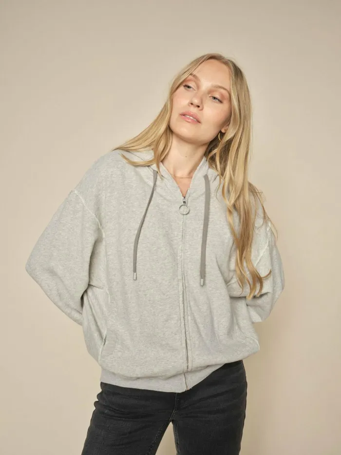 MOS MOSH MMVinca Zip Hoodie Sweatshirt Grey Melange Women Sweats