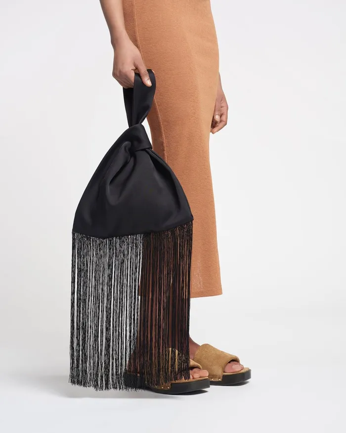 Nanushka Bags WomenMen Jen Fringe Tech Satin Clutch Bag Black