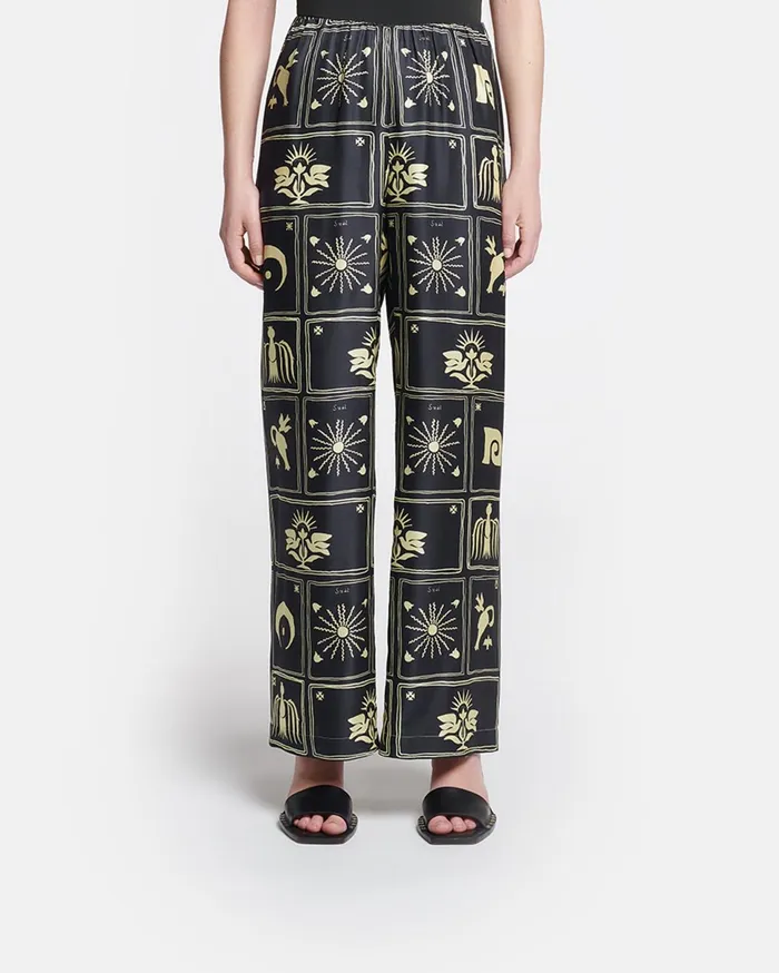 Nanushka Bottoms Women Brenda Printed SilkTwill Pants Folk Art Black