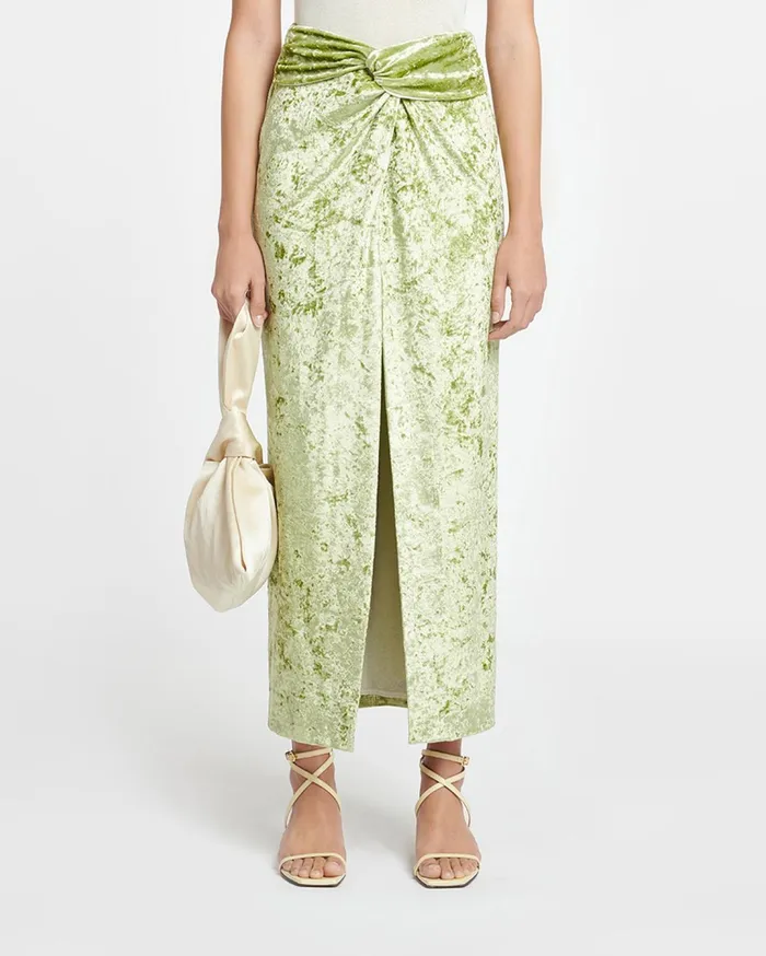 Nanushka Bottoms Women Carlene TwistFront Crushed Velvet Skirt Sage