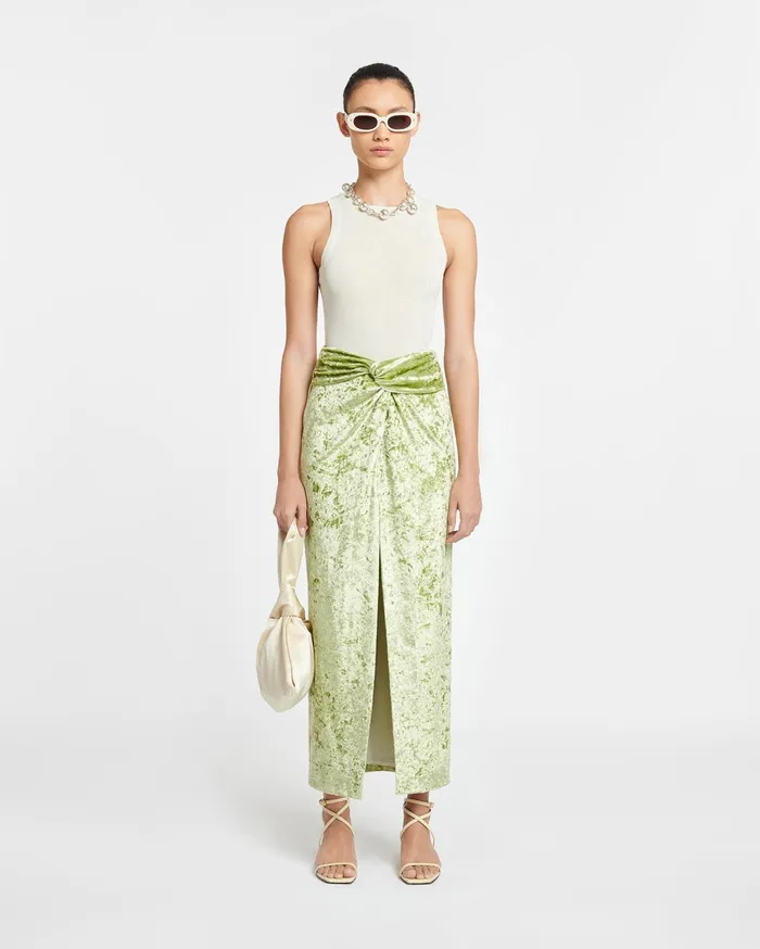 Nanushka Bottoms Women Carlene TwistFront Crushed Velvet Skirt Sage