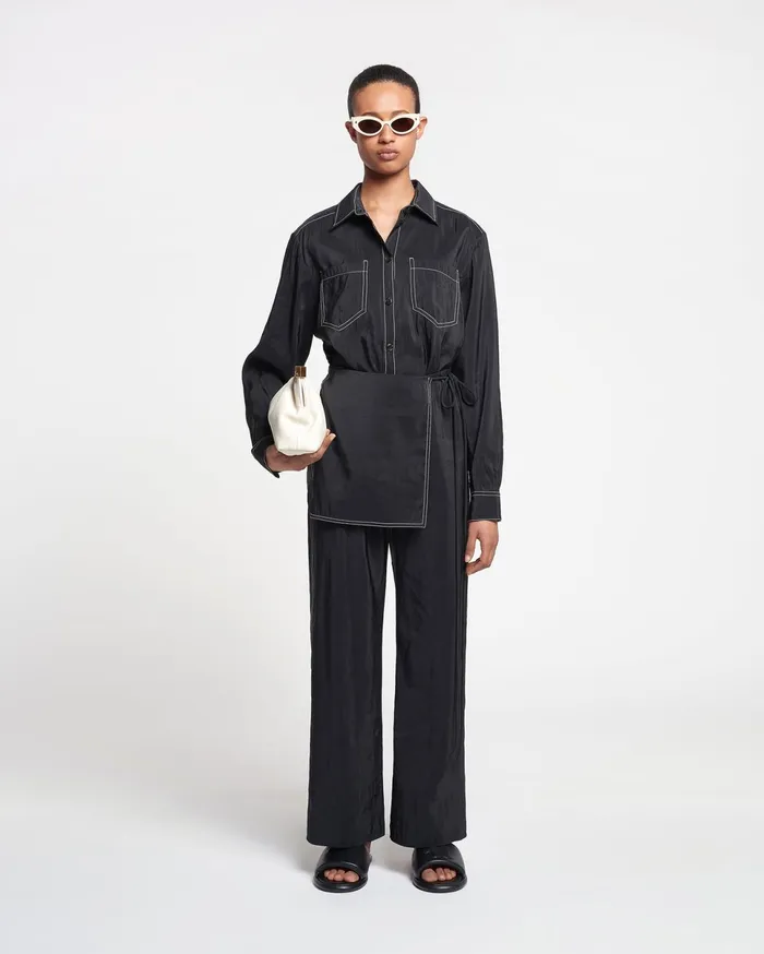Nanushka Bottoms Women Evea Glass Poplin Pants Black
