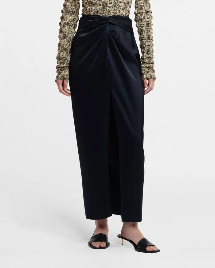 Nanushka Bottoms Women Heida Slip Satin Wrap Skirt Black