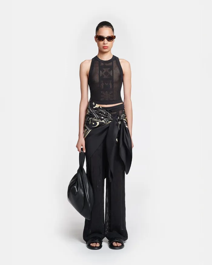 Nanushka Bottoms Women Wardon Paper Crochet Cropped WideLeg Pants Black