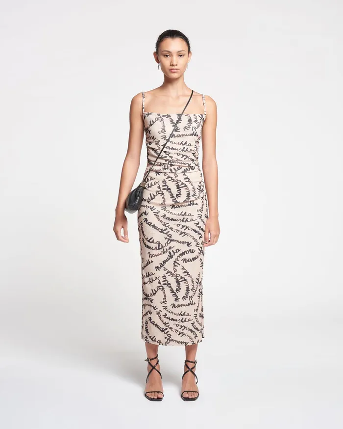 Nanushka Dresses Women Alexa Mesh Jersey Midi Dress Scribble Logo