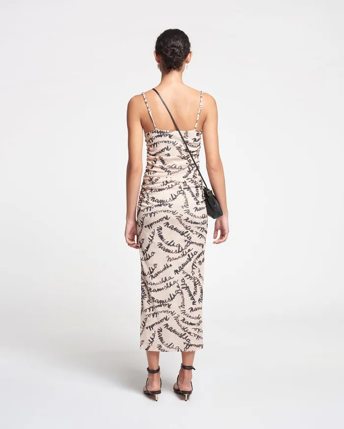 Nanushka Dresses Women Alexa Mesh Jersey Midi Dress Scribble Logo
