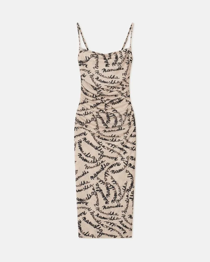 Nanushka Dresses Women Alexa Mesh Jersey Midi Dress Scribble Logo
