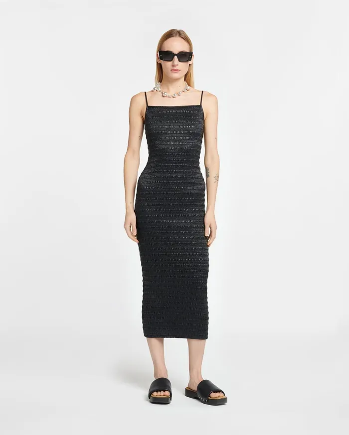 Nanushka Dresses Women Barra Smocked Okobor AltLeather Midi Dress Black