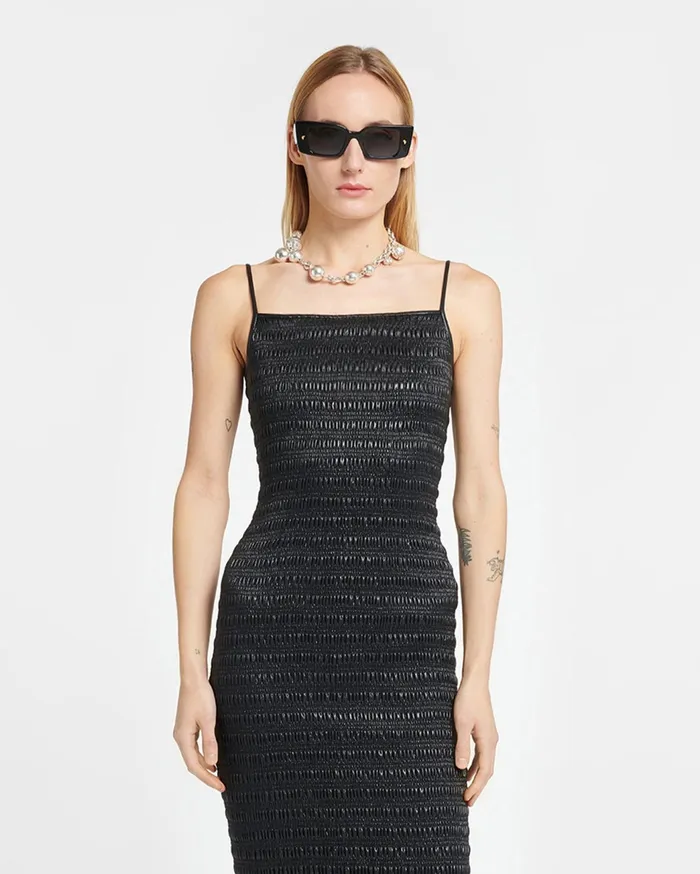Nanushka Dresses Women Barra Smocked Okobor AltLeather Midi Dress Black