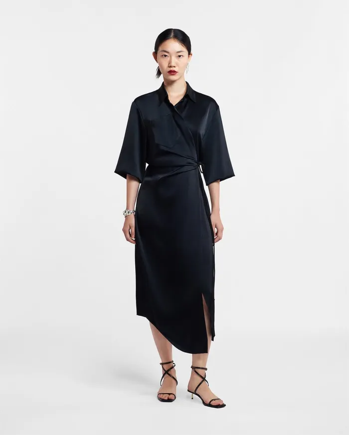 Nanushka Dresses Women Draped Front Shirt Dress Black