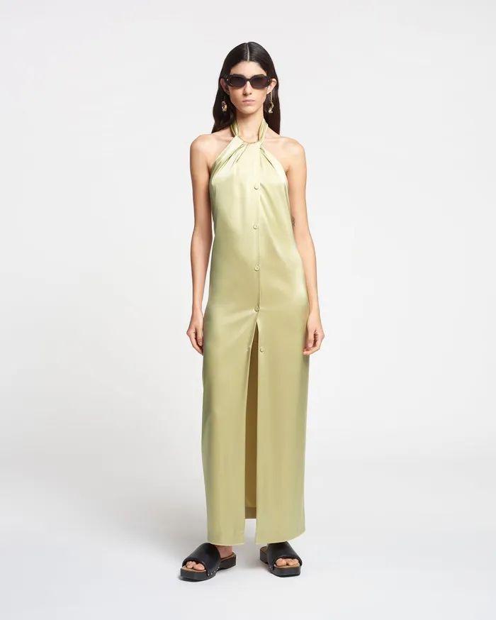 Nanushka Dresses Women Elima Slip Satin Halterneck Dress Lime Yellow