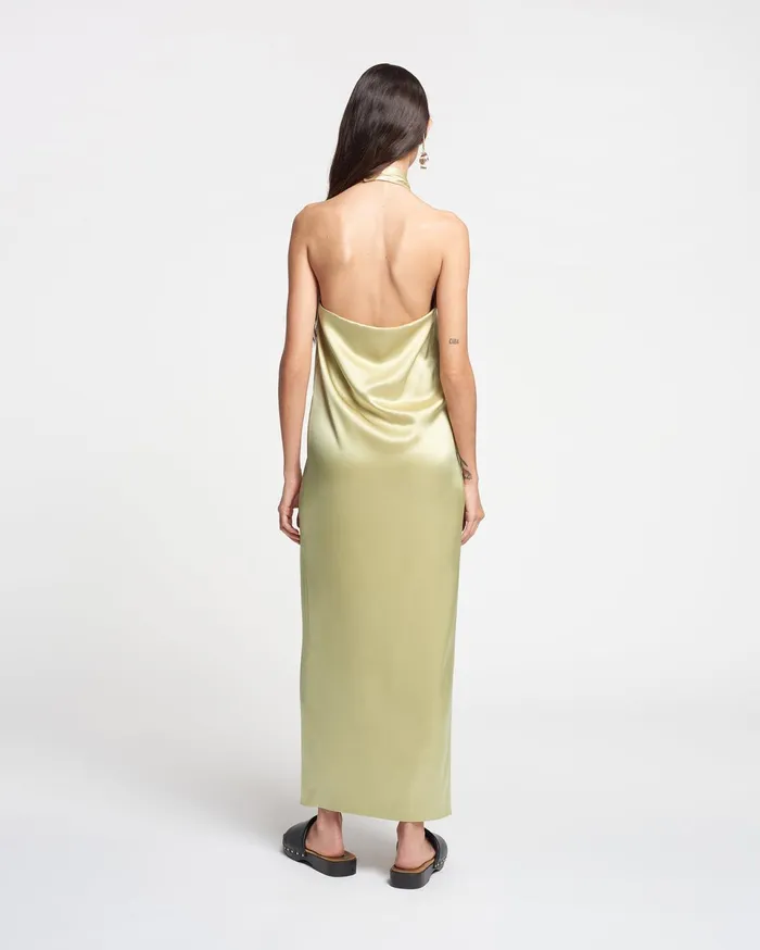 Nanushka Dresses Women Elima Slip Satin Halterneck Dress Lime Yellow