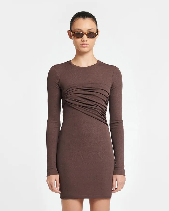 Nanushka Dresses Women Feiko Draped MeshJersey Mini Dress Nutmeg