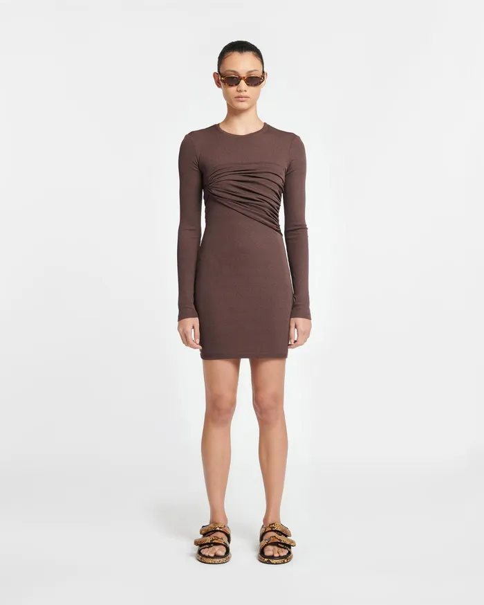 Nanushka Dresses Women Feiko Draped MeshJersey Mini Dress Nutmeg