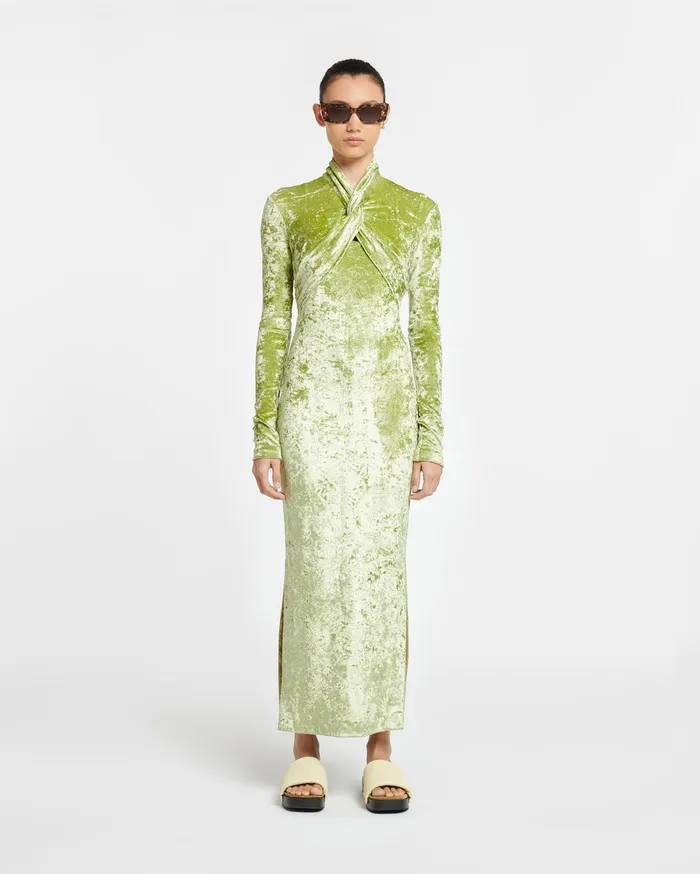 Nanushka Dresses Women Franci TwistFront Crushed Velvet Dress Sage