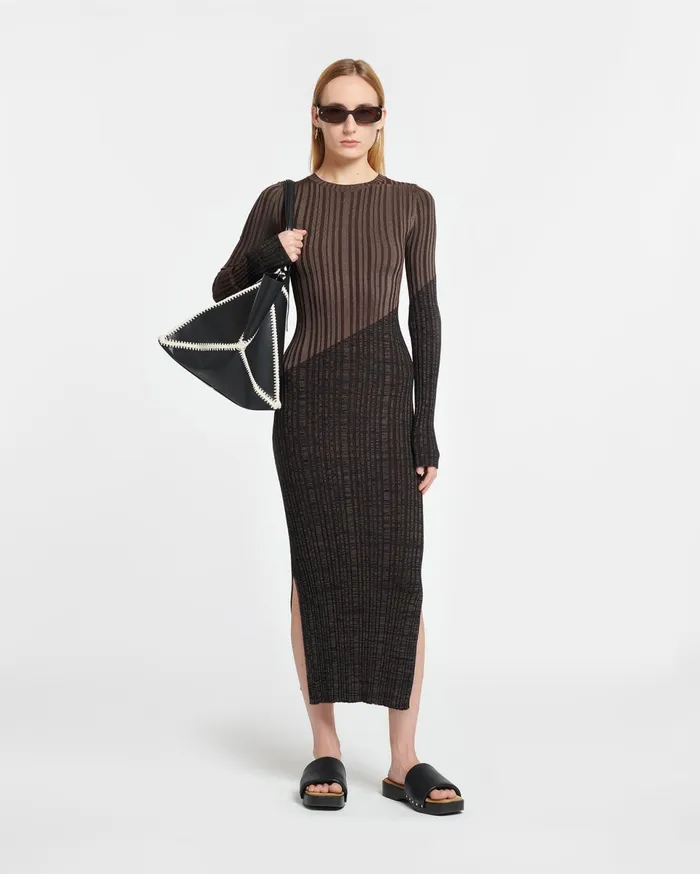 Nanushka Dresses Women Maeron Ribbed Merino Wool Dress FossilBlack