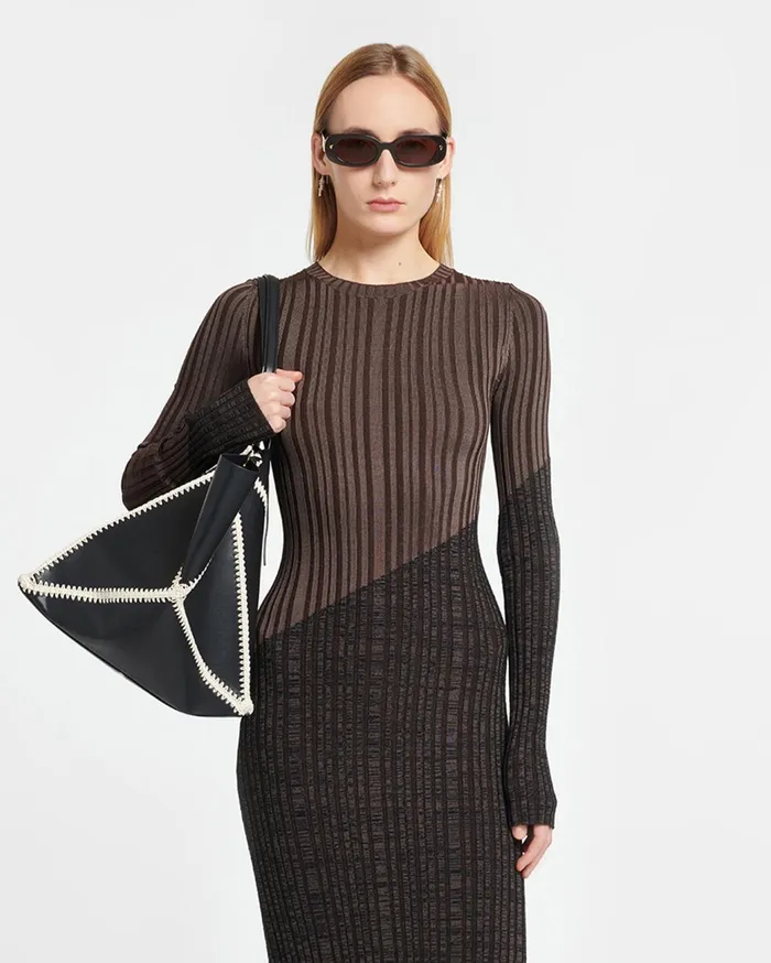 Nanushka Dresses Women Maeron Ribbed Merino Wool Dress FossilBlack