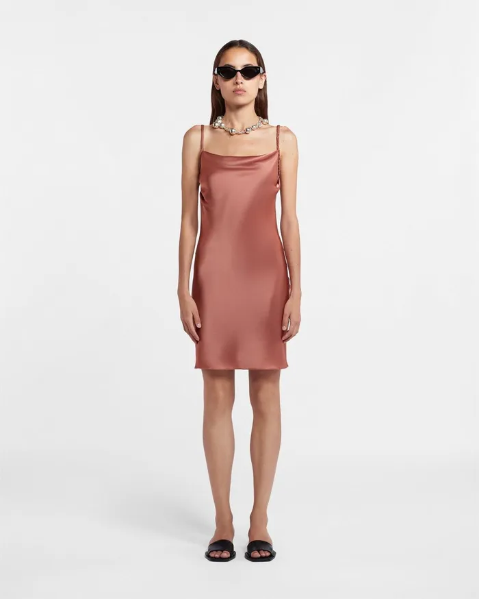 Nanushka Dresses Women Merva Sale Slip Satin Mini Dress Brown Terra