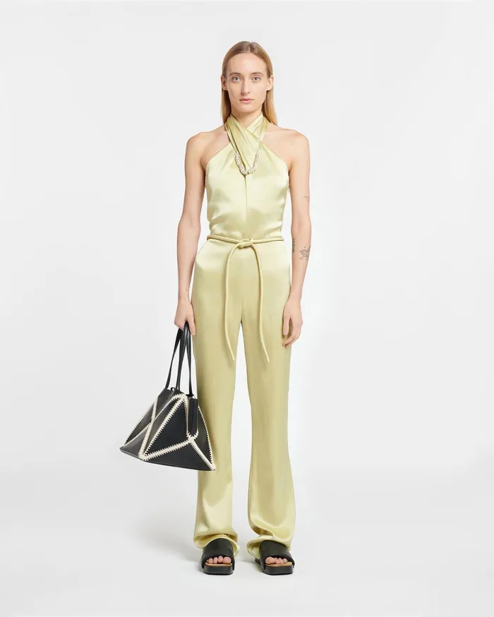 Nanushka Dresses Women Rabia Slip Satin Jumpsuit Lime Yellow