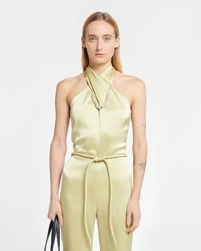 Nanushka Dresses Women Rabia Slip Satin Jumpsuit Lime Yellow