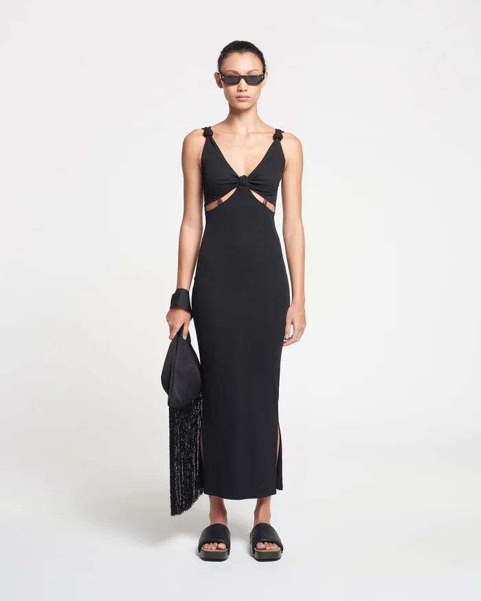 Nanushka Dresses Women Saar Beaded MeshJersey Midi Dress Black