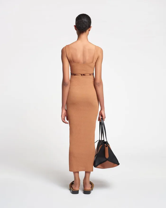 Nanushka Dresses Women Saar Beaded MeshJersey Midi Dress Caramel
