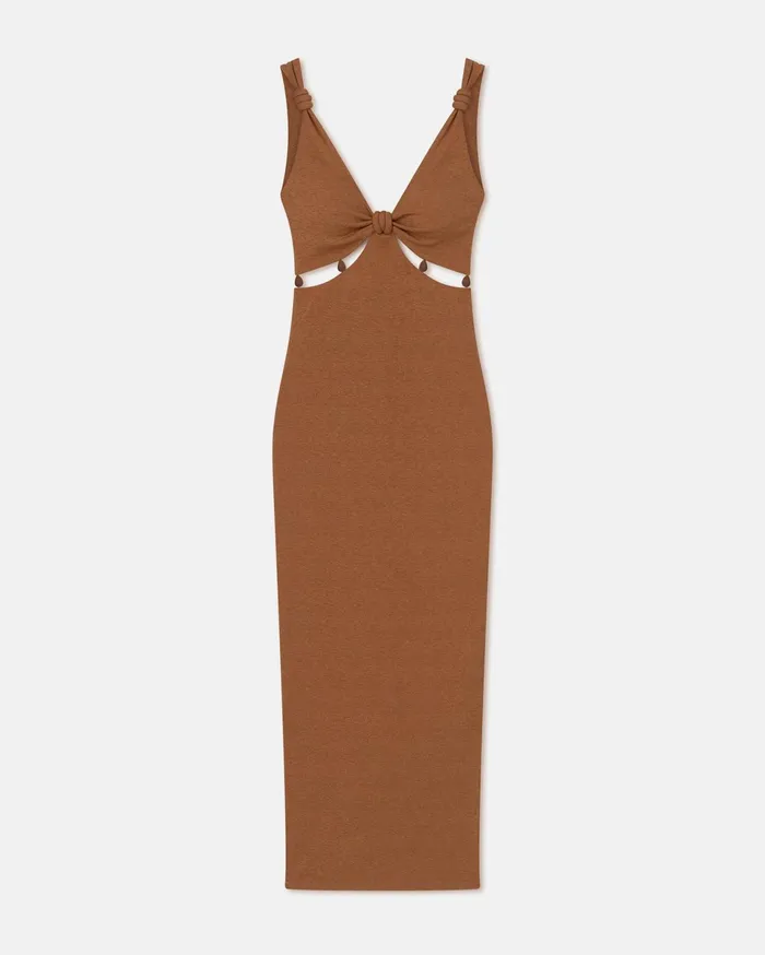 Nanushka Dresses Women Saar Beaded MeshJersey Midi Dress Caramel