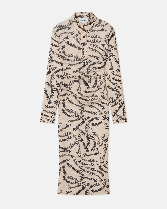 Nanushka Dresses Women Verity Mesh Jersey Shirt Dress Scribble Logo