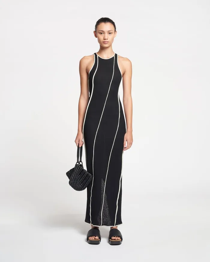 Nanushka Dresses Women Wanda Patchwork MeshJersey Midi Dress BlackWhite Wax