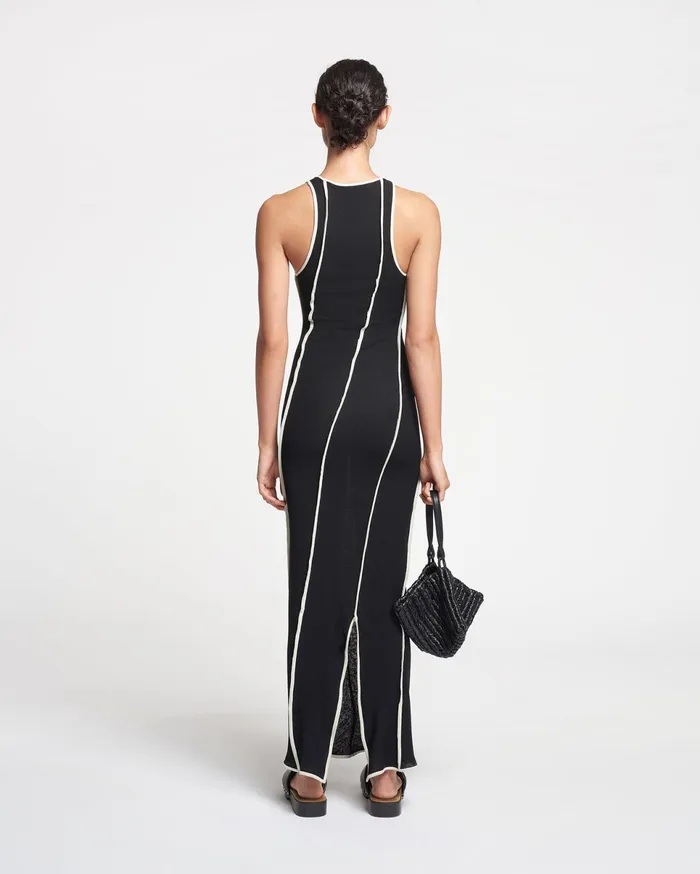 Nanushka Dresses Women Wanda Patchwork MeshJersey Midi Dress BlackWhite Wax