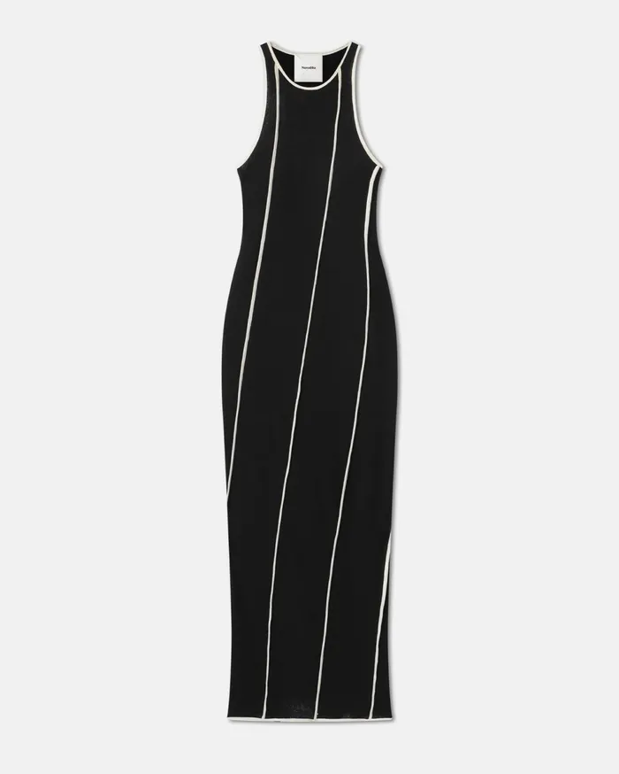 Nanushka Dresses Women Wanda Patchwork MeshJersey Midi Dress BlackWhite Wax