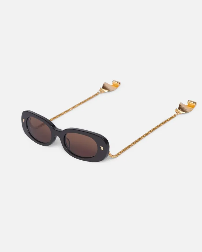 Nanushka Eyewear WomenMen Aliza Charm BioPlastic Oval Sunglasses Off Black