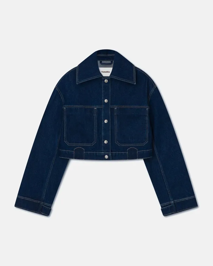 Nanushka Jackets and Blazers Women Bambari Cropped Denim Jacket Eco Indigo