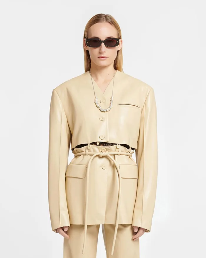 Nanushka Jackets and Blazers Women Maida Belted Okobor AltLeather Blazer Almond