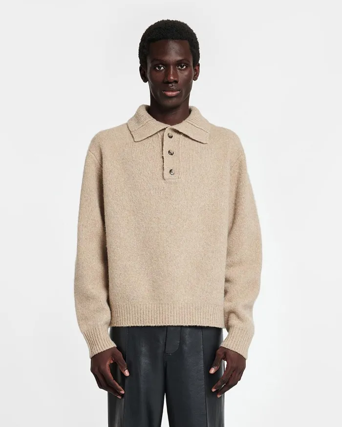 Nanushka Knitwear Men Manas Brushed Merino Polo Sweater Oatmeal