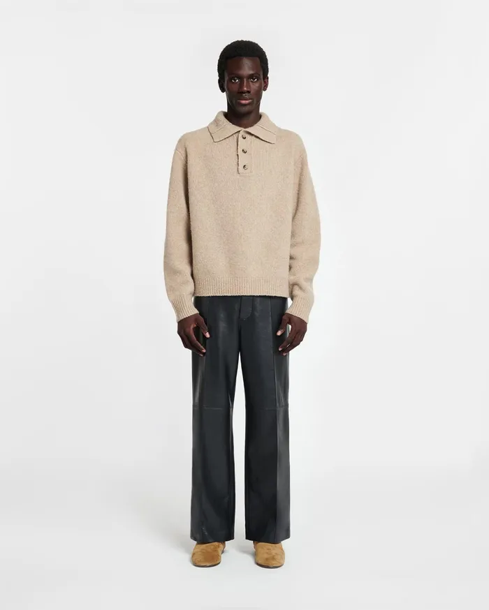 Nanushka Knitwear Men Manas Brushed Merino Polo Sweater Oatmeal
