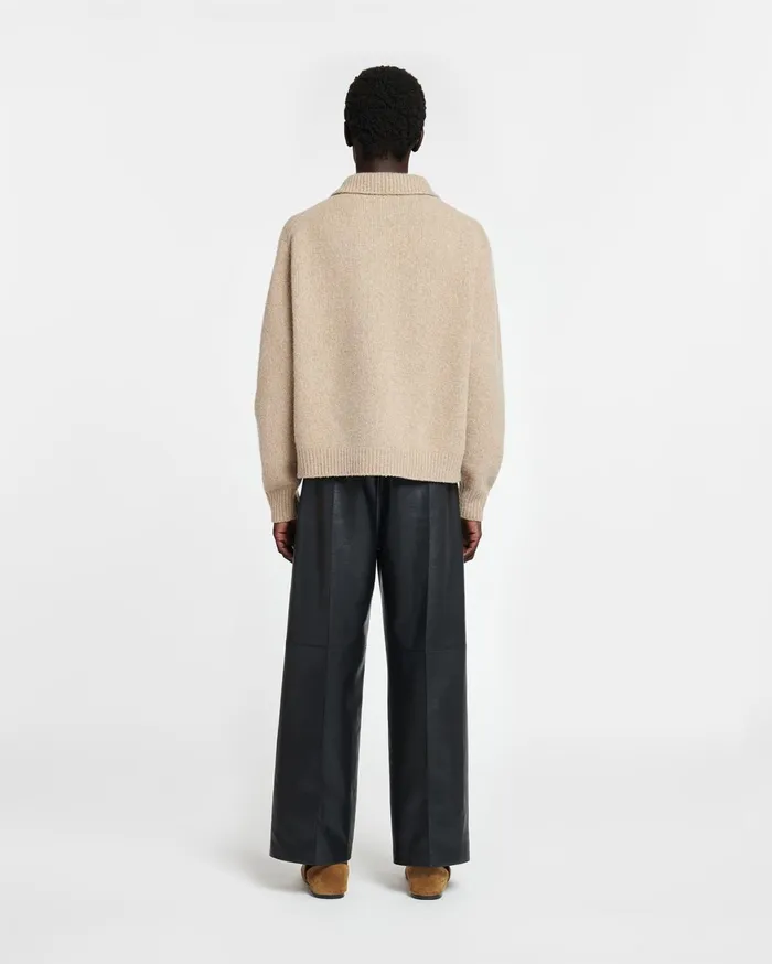 Nanushka Knitwear Men Manas Brushed Merino Polo Sweater Oatmeal