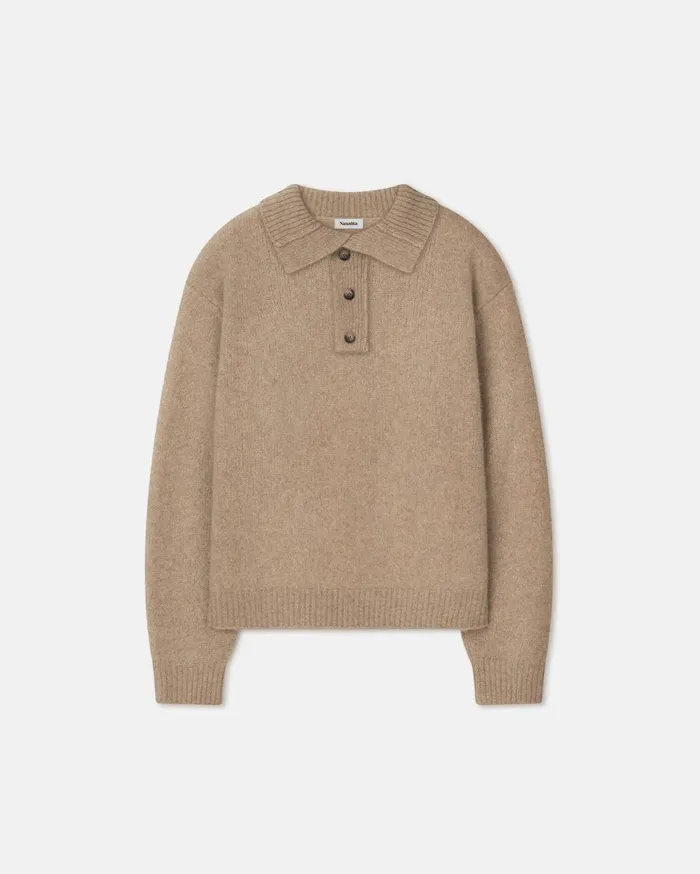 Nanushka Knitwear Men Manas Brushed Merino Polo Sweater Oatmeal