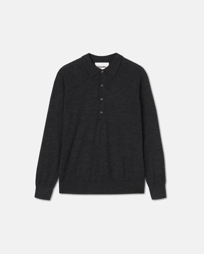 Nanushka Knitwear Men Plato Merino Wool Polo Shirt Charcoal