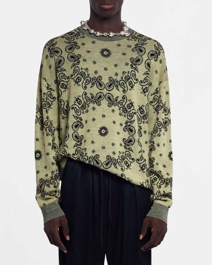 Nanushka Knitwear Men Yossi Sale MerinoJacquard Sweater Bandana Pale Yellow Black