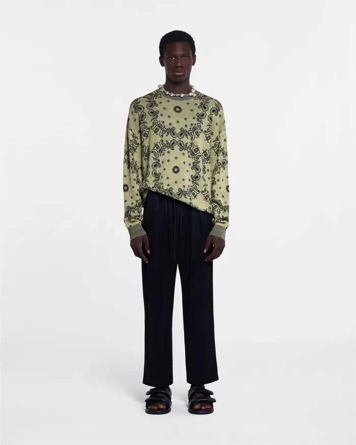 Nanushka Knitwear Men Yossi Sale MerinoJacquard Sweater Bandana Pale Yellow Black