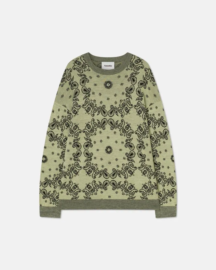 Nanushka Knitwear Men Yossi Sale MerinoJacquard Sweater Bandana Pale Yellow Black