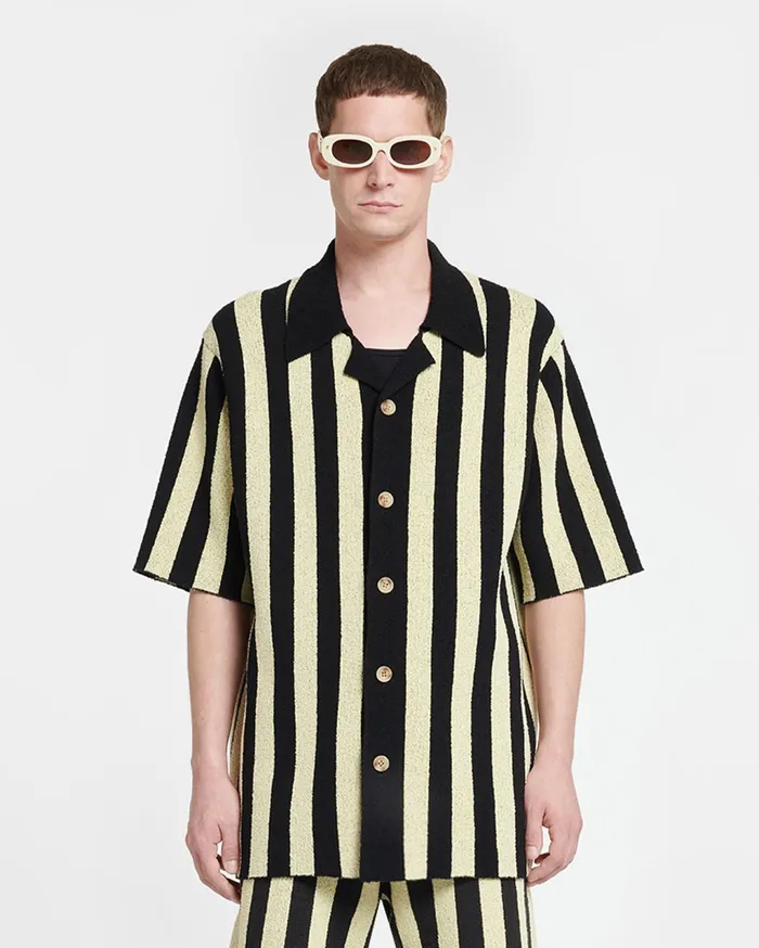 Nanushka Knitwear Men Ziko Striped TerryKnit Shirt Pale YellowBlack