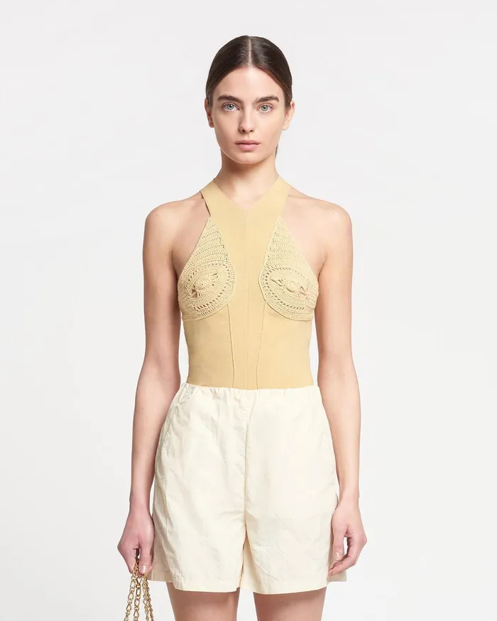 Nanushka Knitwear Women Carmine Crocheted RibbedKnit Top Sun Yellow
