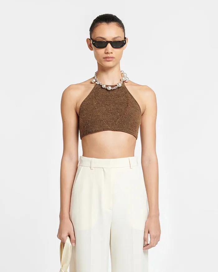 Nanushka Knitwear Women Sarda Knitted Alpaca Bralette Dark Brown
