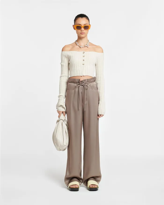 Nanushka Knitwear Women Sidone OffTheShoulder Jersey Cardigan Creme
