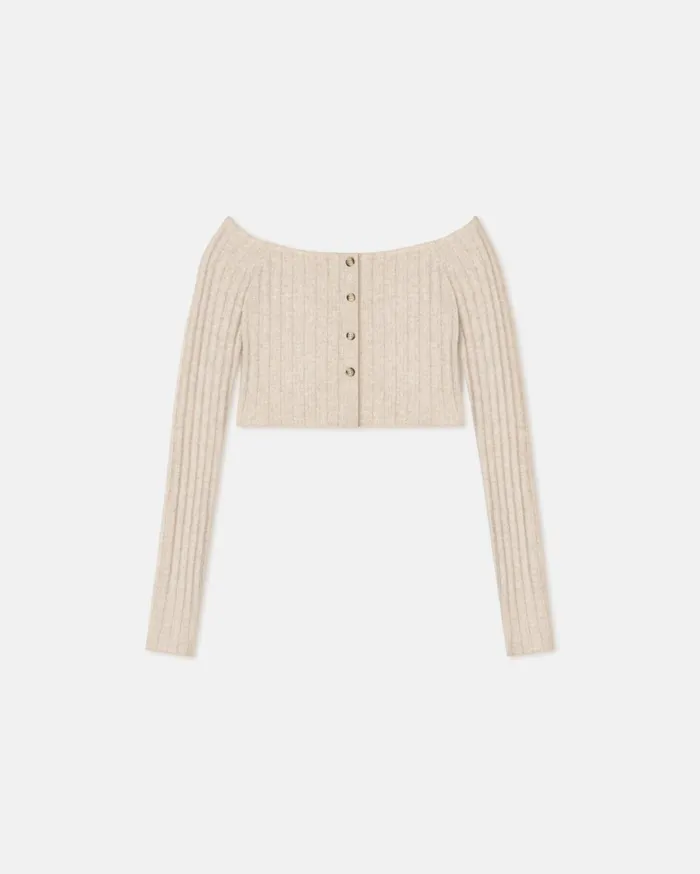 Nanushka Knitwear Women Sidone OffTheShoulder Jersey Cardigan Creme