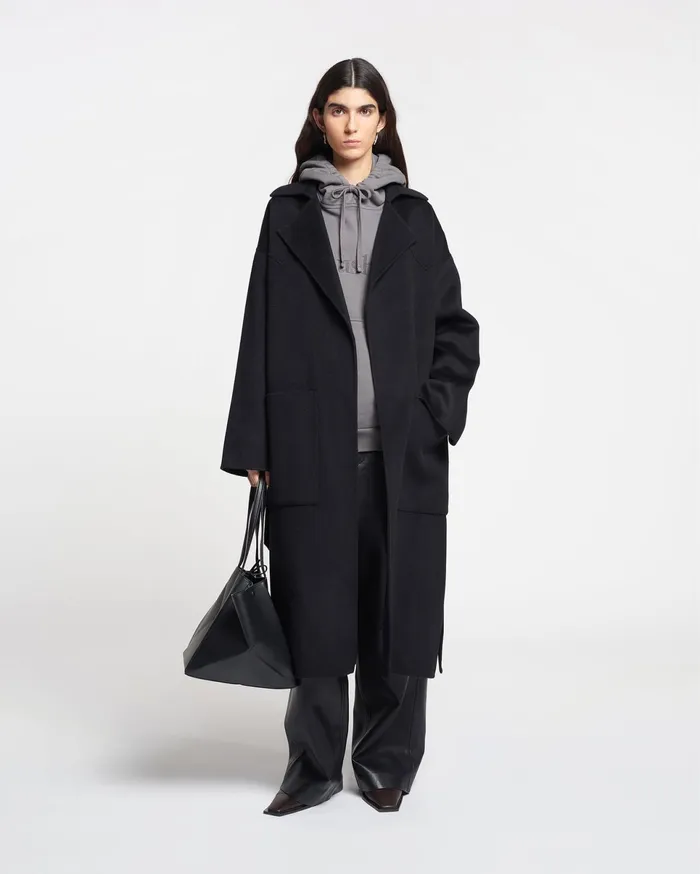 Nanushka Outerwear Women Alamo Wool Silk Blend Robe Coat Black