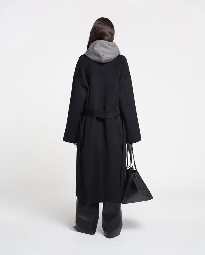 Nanushka Outerwear Women Alamo Wool Silk Blend Robe Coat Black