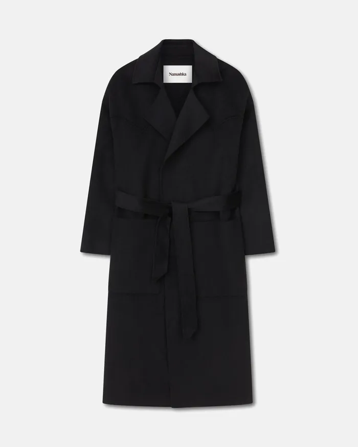 Nanushka Outerwear Women Alamo Wool Silk Blend Robe Coat Black